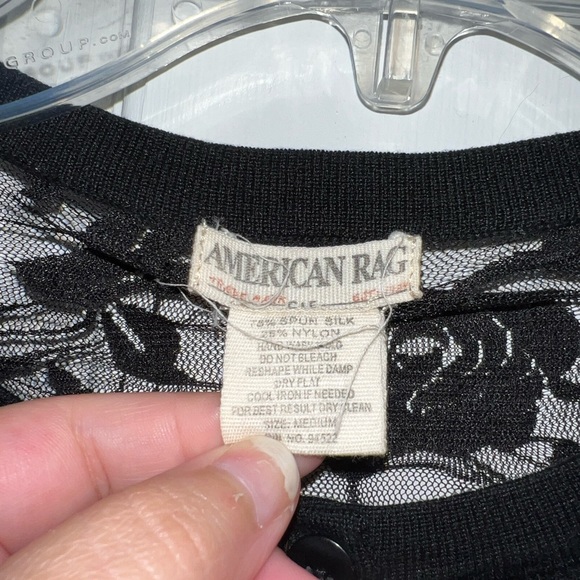 American Rag Black Cardigan With Floral Sequence And Floral Lace Pattern - Picture 4 of 6